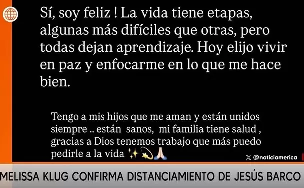 Melissa Klug no menciona a Jesús Barco en su reflexión por Año Nuevo / Captura Melissa Klug no menciona a Jesús Barco en su reflexión por Año Nuevo / Captura