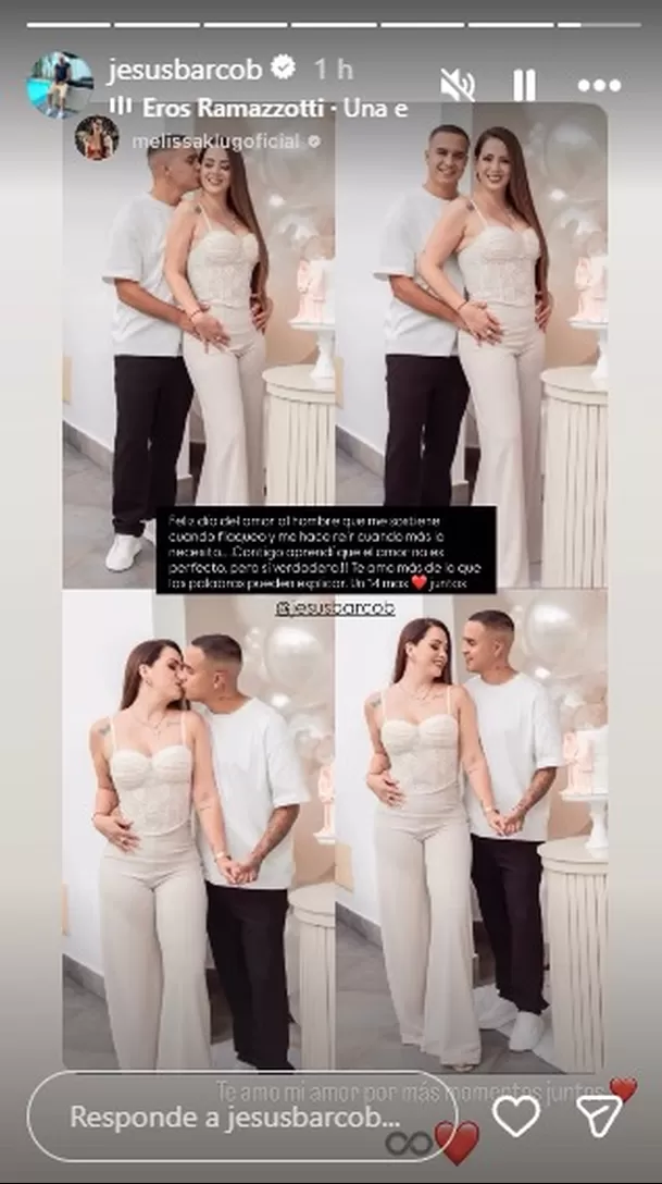  Jesús Barco reposteó la publicación de Melissa Klug en sus propias historias de Instagram/ Captura Instagram