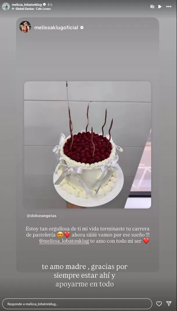 Melissa Klug felicitó a su hija Melissa Lobatón por culminar carrera. Fuente: Instagram