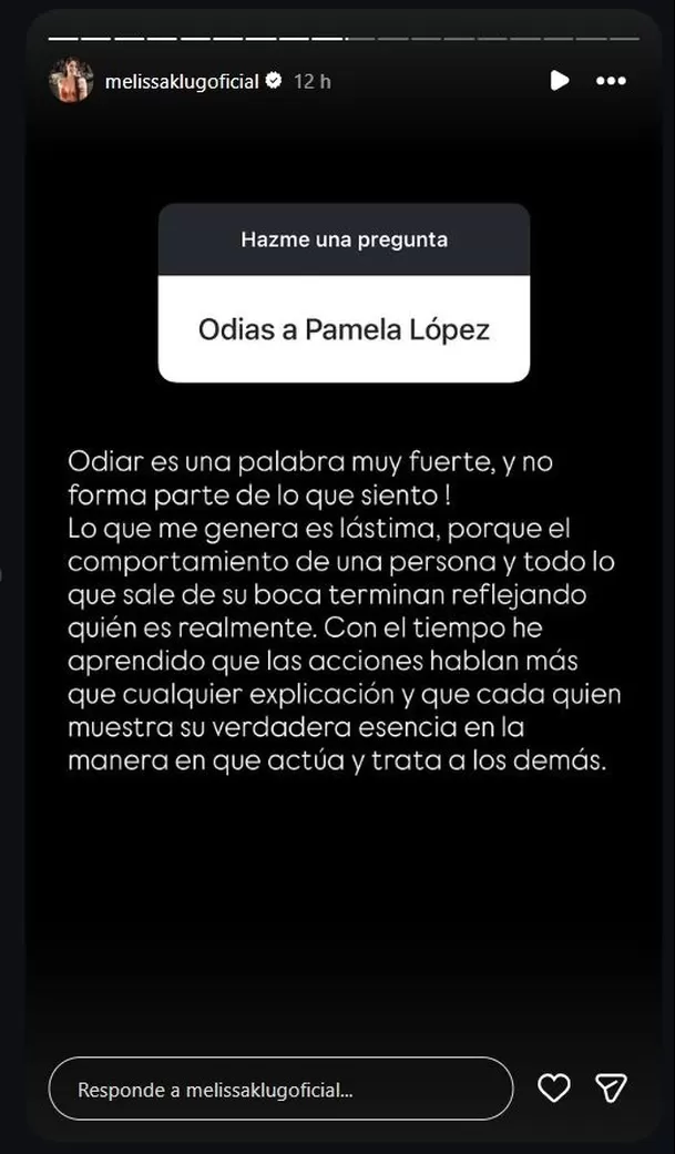La empresaria fue consultada sobre su relación con Pamela López tras los tensos cruces que protagonizaron en un reality de convivencia y dejó una respuesta que no pasó desapercibida. Foto: Instagram @melissaklugoficial La empresaria fue consultada sobre su relación con Pamela López tras los tensos cruces que protagonizaron en un reality de convivencia y dejó una respuesta que no pasó desapercibida. Foto: Instagram @melissaklugoficial