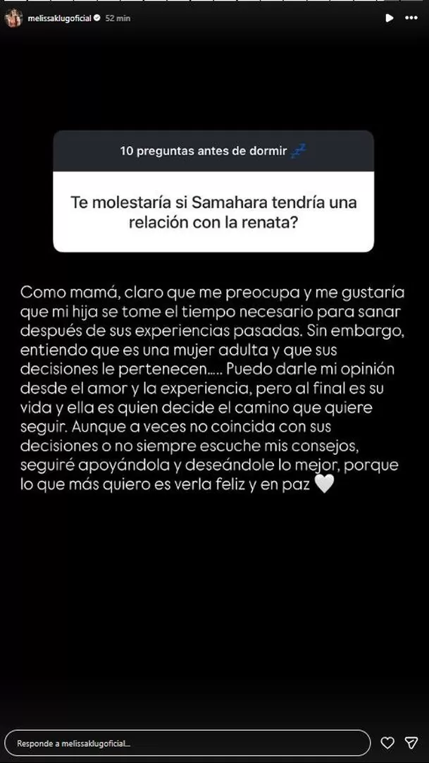 El contundente freno de Melissa Klug ante un posible romance de Samahara Lobatón con Renato Rossini Jr. / IG: melissaklugoficial El contundente freno de Melissa Klug ante un posible romance de Samahara Lobatón con Renato Rossini Jr. / IG: melissaklugoficial