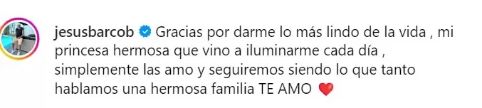 Jesús Barco le respondió con amorosas palabras a su novia Melissa Klug/Foto: Instagram