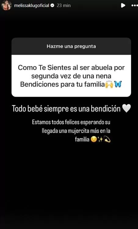 La reacción de Melissa Klug por la llegada de su segunda nieta / Instagram