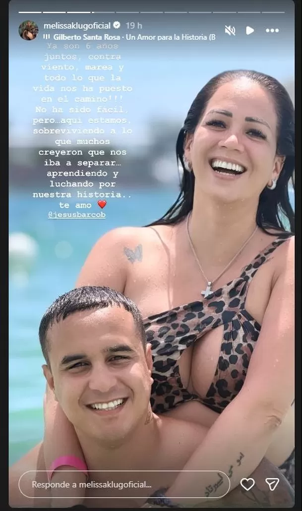Melissa Klug volvió a llamar la atención en redes sociales al posar en bikini junto a Jesús Barco y acompañar la fotografía con un emotivo mensaje por sus seis años de relación. Foto: IG @melissaklugoficial Melissa Klug volvió a llamar la atención en redes sociales al posar en bikini junto a Jesús Barco y acompañar la fotografía con un emotivo mensaje por sus seis años de relación. Foto: IG @melissaklugoficial