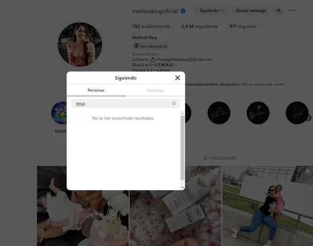 Melissa Klug dejó de seguir a Jesús Barco en Instagram 