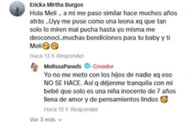 Melissa Paredes respondió a comentario de usuaria sobre Ale Venturo y la crianza de su hija / Captura / Ric La Torre Melissa Paredes respondió a comentario de usuaria sobre Ale Venturo y la crianza de su hija / Captura / Ric La Torre