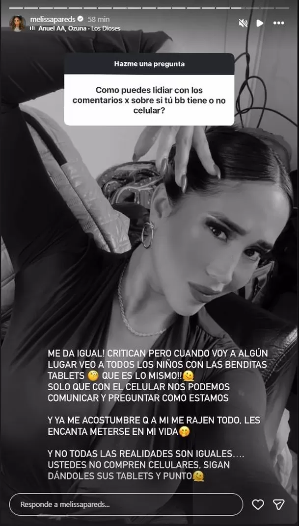 Melissa Paredes estalló en sus redes sociales luego de recibir críticas por haberle regalado un celular a su hija menor. Melissa Paredes estalló en sus redes sociales luego de recibir críticas por haberle regalado un celular a su hija menor.