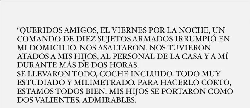 Pronunciamiento de Miguel Bosé tras el robo de su vivienda en México / Foto: IG Miguel Bosé