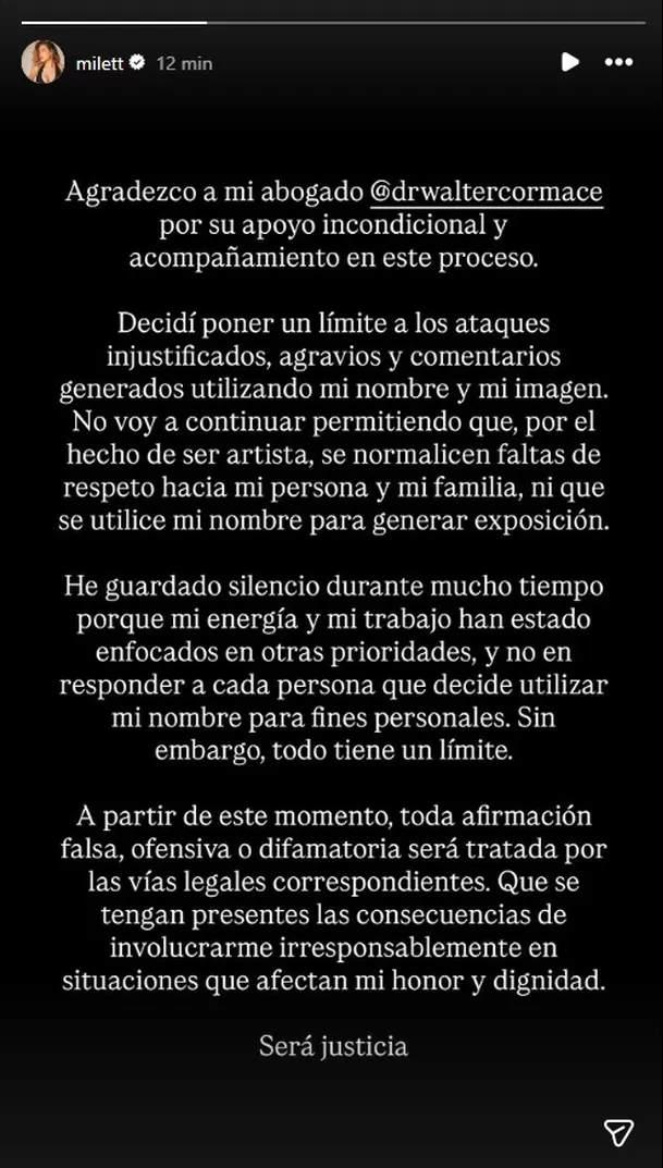 Milett Figueroa tomará acciones legales por difamación  / Captura Instagram