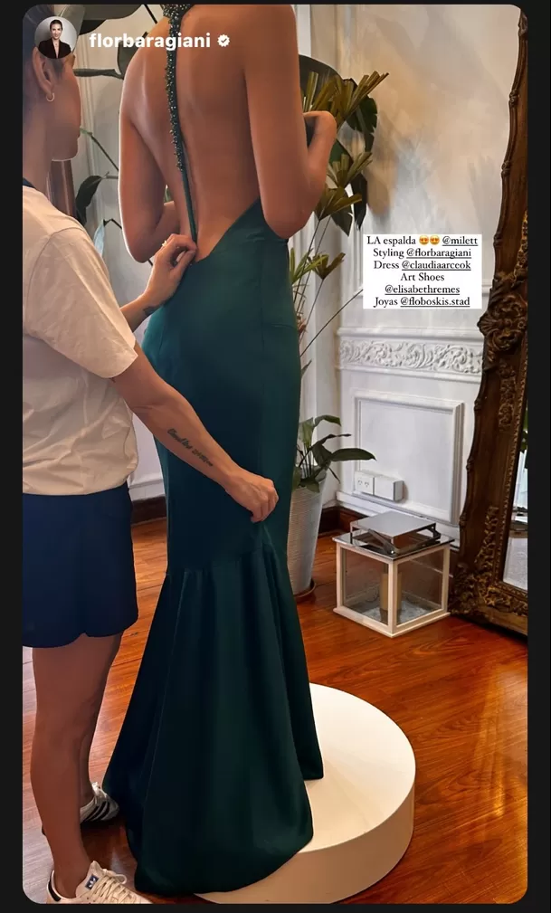 El vestido que Milett Figueroa lució en la boda de Candelaria Tinelli y Coti Sorokin/Foto:Instagram