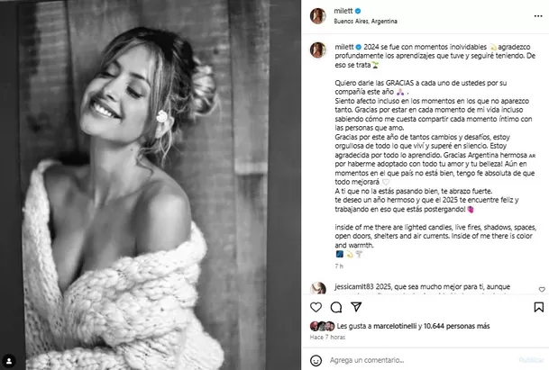 Mensaje de Milett Figueroa en redes sociales. fuente: Instagram