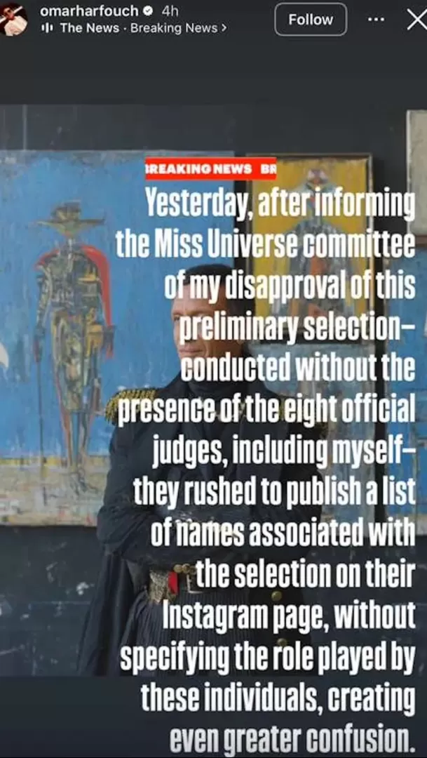 Universo: Jurado Omar Harfouch renuncia al Miss Universo / Instagram Universo: Jurado Omar Harfouch renuncia al Miss Universo / Instagram