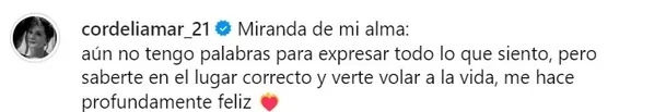 Mensaje de Mónica Sánchez dedicado a su hija Miranda/Foto: Instagram