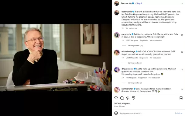 Muere Bob Mackie, legendario diseñador de Hollywood que vistió a Cher, Marilyn Monroe y otras estrellas. Foto: IG @bobmackie Muere Bob Mackie, legendario diseñador de Hollywood que vistió a Cher, Marilyn Monroe y otras estrellas. Foto: IG @bobmackie
