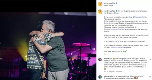 La despedida de Hombres G a Felipe Staiti / Instagram
