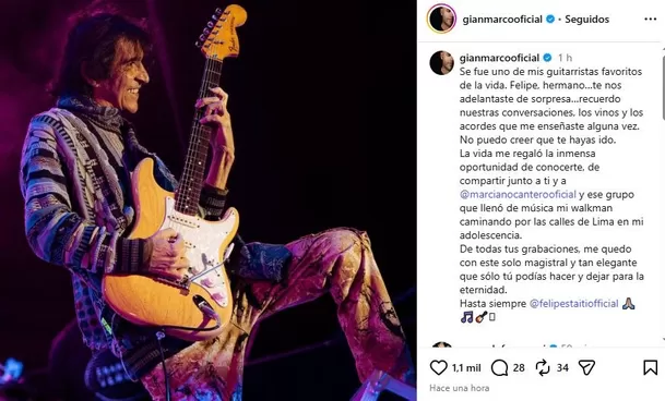 Gian Marco también le dijo adiós al guitarrista argentino Felipe Staiti / Instagram