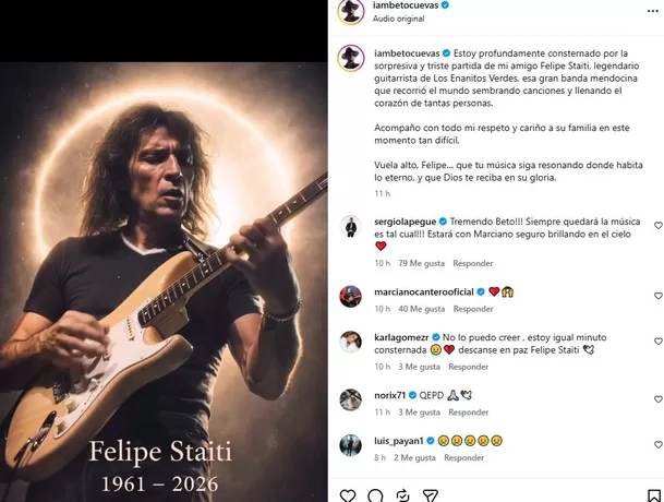 Beto Cuevas dedica emotivo mensaje a Felipe Staiti / Instagram