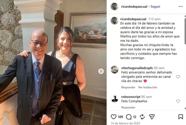 Ricardo De Pascual con su esposa Martha / Instagram