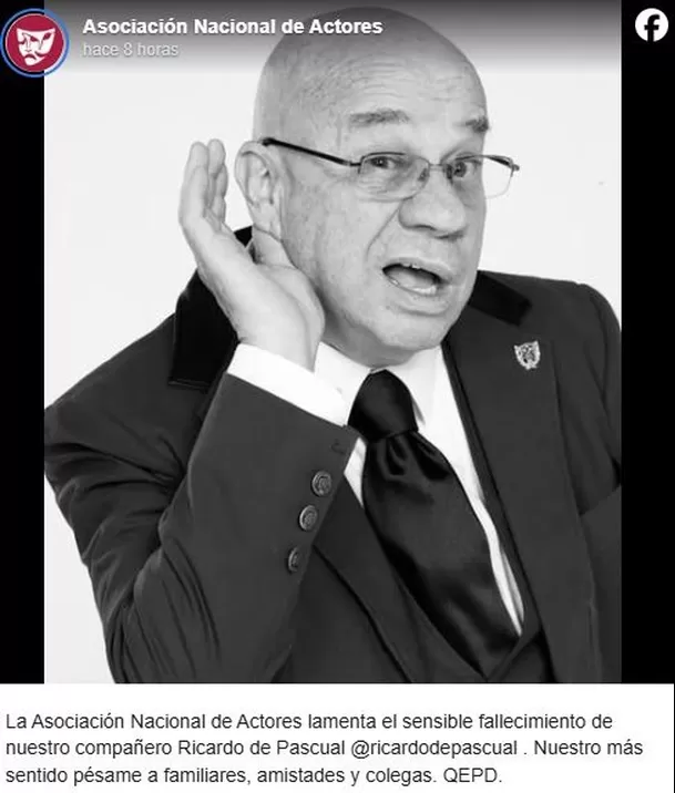 El ANDA confirmó la muerte del actor Ricardo de Pascual / Facebook