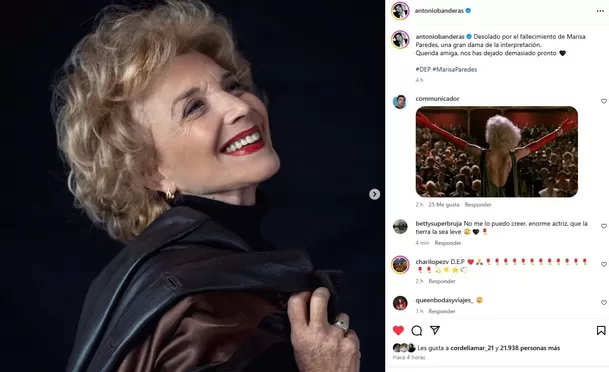 Antonio Banderas dedicó unas palabras a Marisa Paredes / Instagram