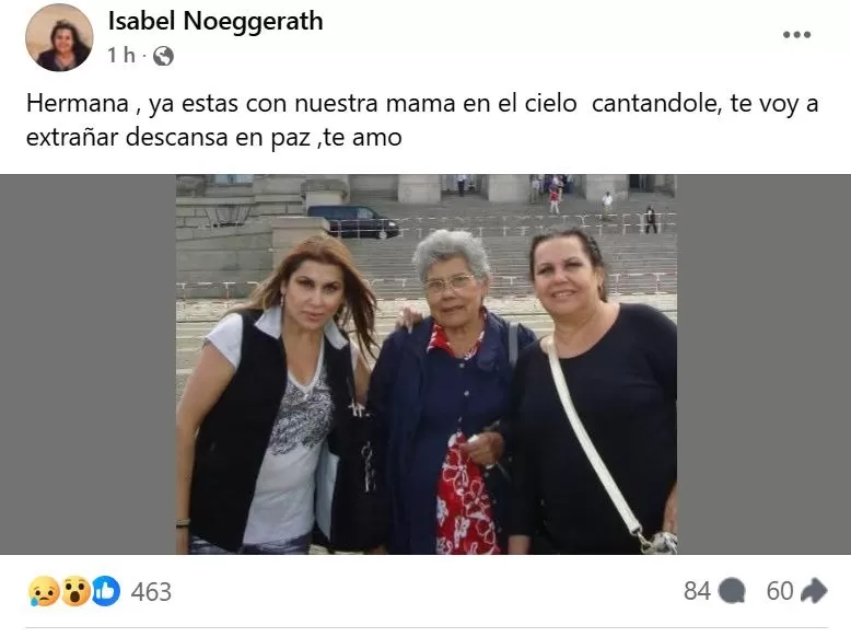 Hermana de Dulce dio a conocer el fallecimiento de la actriz y cantante / Facebook Hermana de Dulce dio a conocer el fallecimiento de la actriz y cantante / Facebook