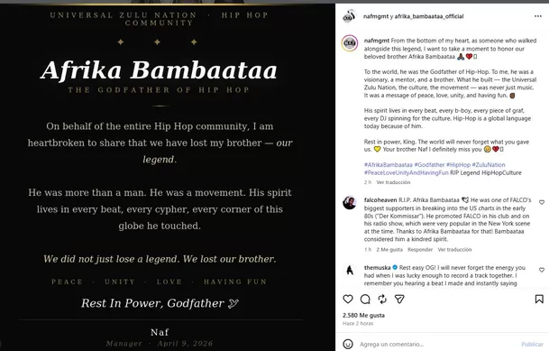 Afrika Bambaataa, considerado uno de los padres del hip-hop, falleció a los 68 años en Pensilvania. Foto: Instagram Afrika Bambaataa, considerado uno de los padres del hip-hop, falleció a los 68 años en Pensilvania. Foto: Instagram