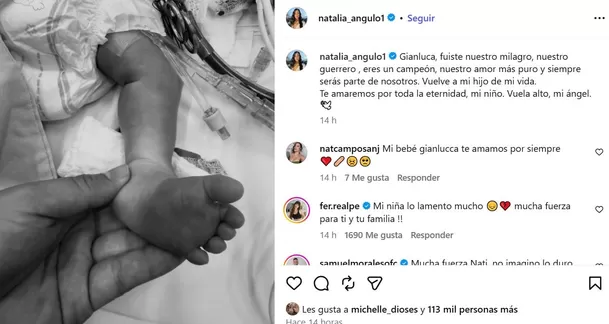 Esposa de Dekko compartió desgarrador mensaje para despedir a su bebé recién nacido / IG: @natalia_angulo1 Esposa de Dekko compartió desgarrador mensaje para despedir a su bebé recién nacido / IG: @natalia_angulo1