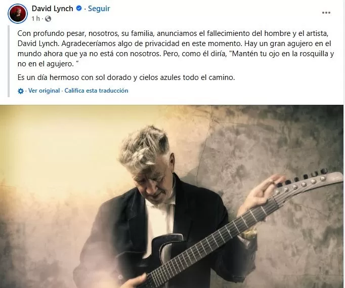 Familia del director David Lynch dio la noticia de su fallecimiento / Facebook Familia del director David Lynch dio la noticia de su fallecimiento / Facebook