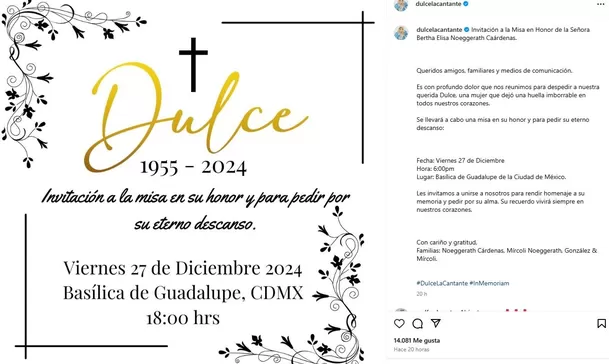 Lugar del último homenaje a la cantante Dulce en México / Instagram