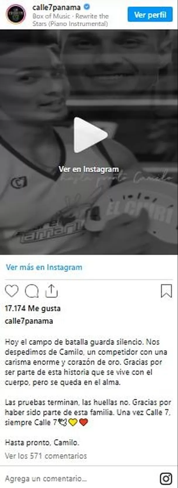 Recordado modelo y atleta fue despedido con emotivo homenaje. Foto: Instagram