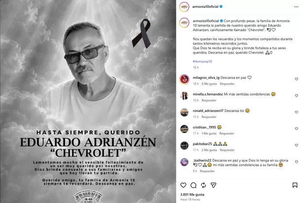 Armonía 10 de Piura se despide de Eduardo Adrianzén, conocido como 'Chevrolet' / IG: @armonia10oficial Armonía 10 de Piura se despide de Eduardo Adrianzén, conocido como 'Chevrolet' / IG: @armonia10oficial
