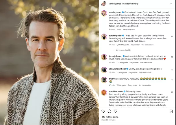 James Van Der Beek, el actor que dio vida al inolvidable Dawson Leery en la exitosa serie juvenil ‘Dawson’s Creek’, falleció este miércoles/ Captura Instagram