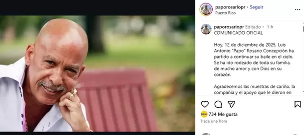 Comunicado de la familia de 'Papo' Rosario / Instagram Comunicado de la familia de 'Papo' Rosario / Instagram