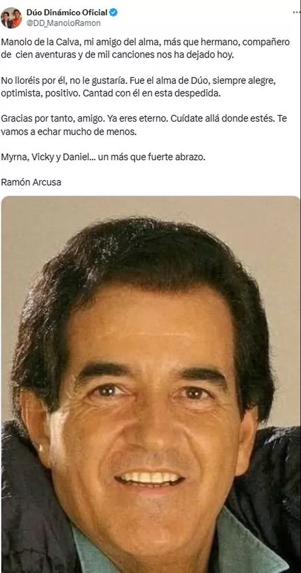 La despedida de Ramón Arcusa a su amigo Manuel de la Calva / X