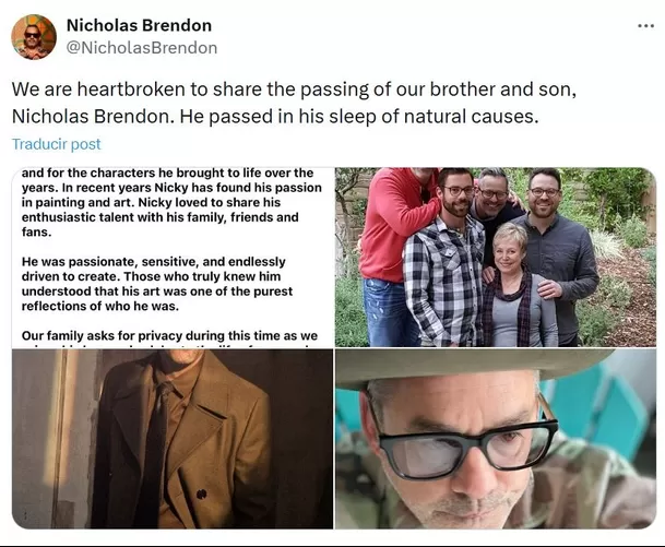 La noticia fue dada por la familia del actor Nicholas Brendon a través de un comunicado / X La noticia fue dada por la familia del actor Nicholas Brendon a través de un comunicado / X