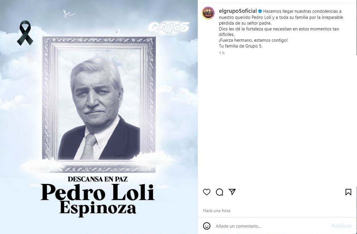 El Grupo 5, donde actualmente labora Pedro Loli, dio a conocer la lamentable pérdida del artista/Foto: Instagram