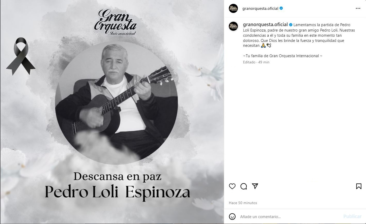 Sus excompañeros de 'Gran Orquesta Internacional' le hicieron llegar sus condolencias a Pedro Loli/Foto: Instagram