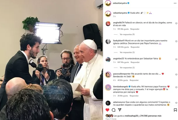 El cantante colombiano Sebastián Yatra también se despidió del papa Francisco / Instagram