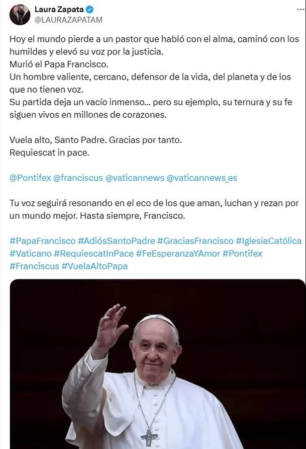 Laura Zapata compartió un extenso mensaje para decirle adiós a Francisco / X