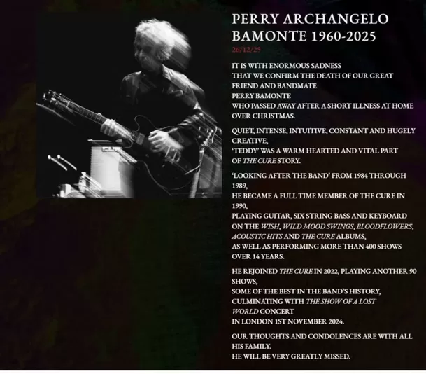 The Cure anuncia el fallecimiento de su guitarrista Perry Bamonte / Sitio Oficial