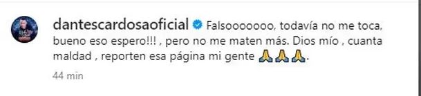 El salsero Dantes Cardosa desmintió esta falsa noticia /Foto: Instagram El salsero Dantes Cardosa desmintió esta falsa noticia /Foto: Instagram