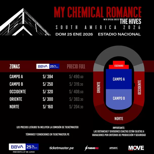 Precios de entradas para el concierto de The Chemical Romance en Lima / Difusión Precios de entradas para el concierto de The Chemical Romance en Lima / Difusión