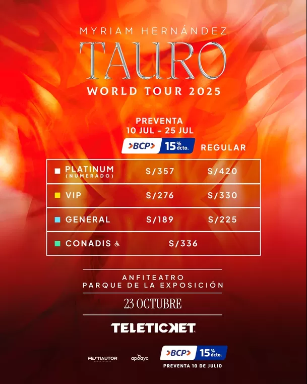 Precios de entradas para el concierto de Myriam Hernández en Lima / Instagram