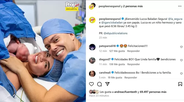 Ignacio Baladán y Natalia Segura le dieron la exclusiva del nacimiento de su bebé a People / Instagram Ignacio Baladán y Natalia Segura le dieron la exclusiva del nacimiento de su bebé a People / Instagram