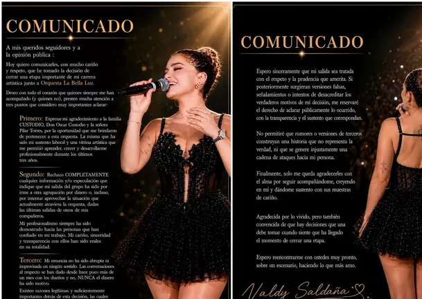 Naldy Saldaña anuncia su salida de La Bella Luz / IG: @saldananaldy
