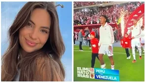 Natalie Vértiz se emocionó al ver a su hijo ingresando al campo del Estadio Nacional. Fuente: Instagram