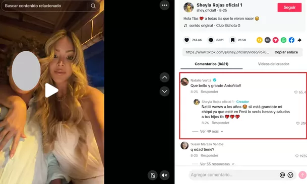 Sheyla Rojas compartió un video junto a su hijo y recibió cientos de comentarios. Entre ellos destacó el de Natalie Vértiz, quien no pudo ocultar su sorpresa al verlo convertido en todo un adolescente. Video: TikTok @shey_oficial1 Sheyla Rojas compartió un video junto a su hijo y recibió cientos de comentarios. Entre ellos destacó el de Natalie Vértiz, quien no pudo ocultar su sorpresa al verlo convertido en todo un adolescente. Video: TikTok @shey_oficial1