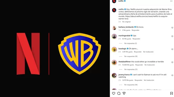 El comunicado de Netflix y Warner Bros en Instagram