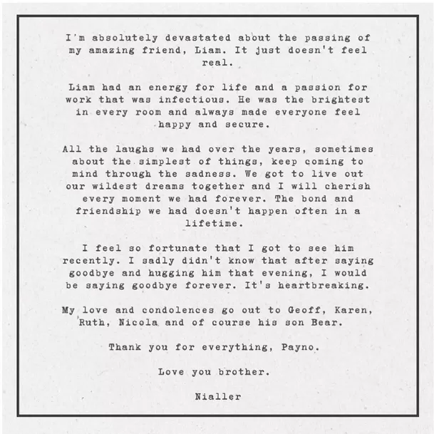 Despedida de Niall Horan  a Liam Payne / Instagram