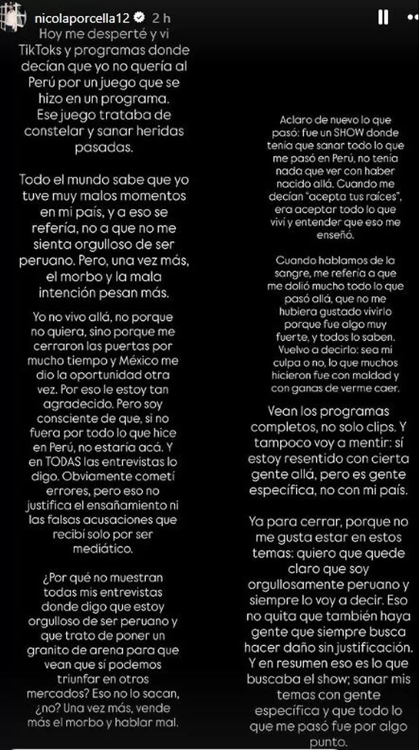 Comunicado de Nicola Porcella tras polémica entrevista en México / Instagram